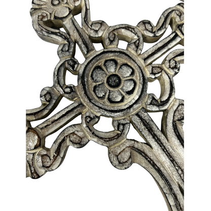 Handcrafted Ornate Taupe Scroll-Design Wall Cross 20x30cm - Image 2