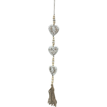 Handcrafted 3 Hearts W Beads + Tassel Mobile 90cm