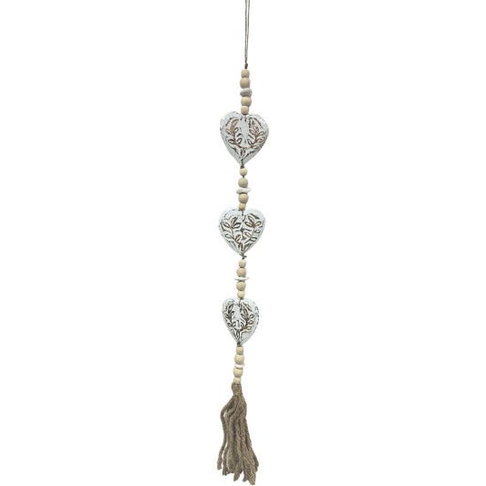 Handcrafted 3 Hearts W Beads + Tassel Mobile 90cm