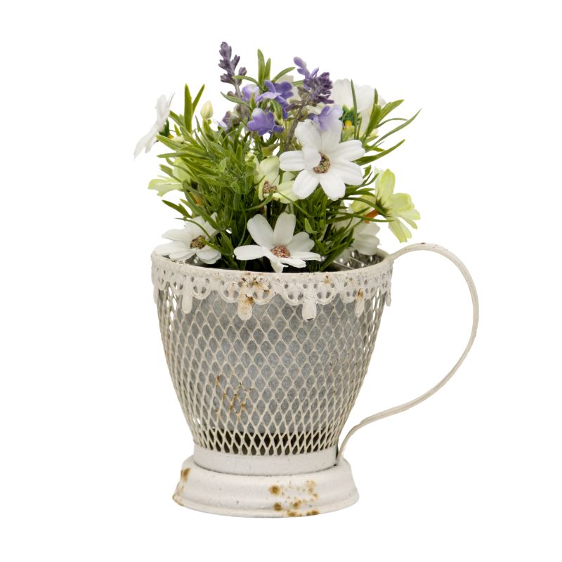 French Provincial 'Teacup' Candleholder / Planter w Fleur -De-Lis 17cm