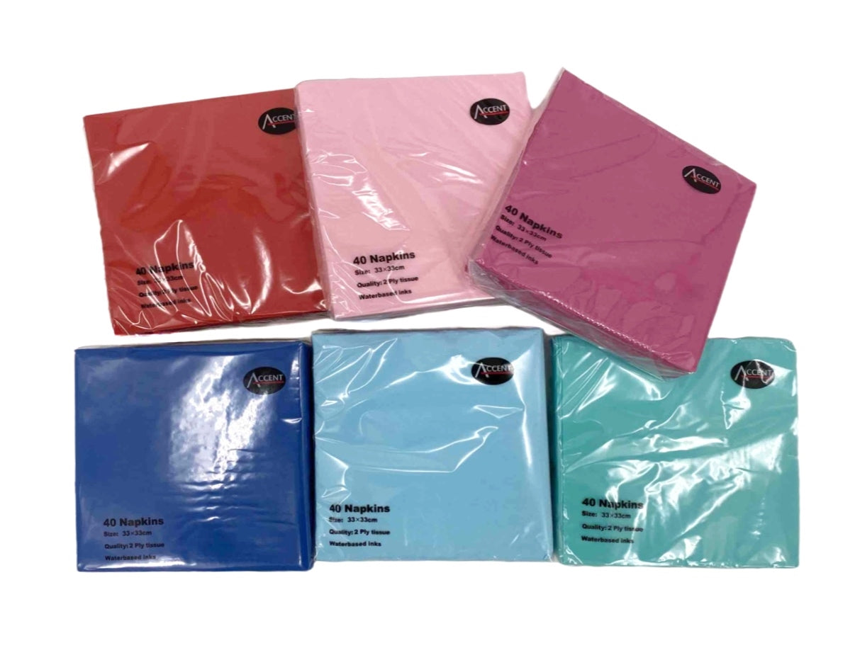 bulk 24 Coloured Napkin 2ply 33cm