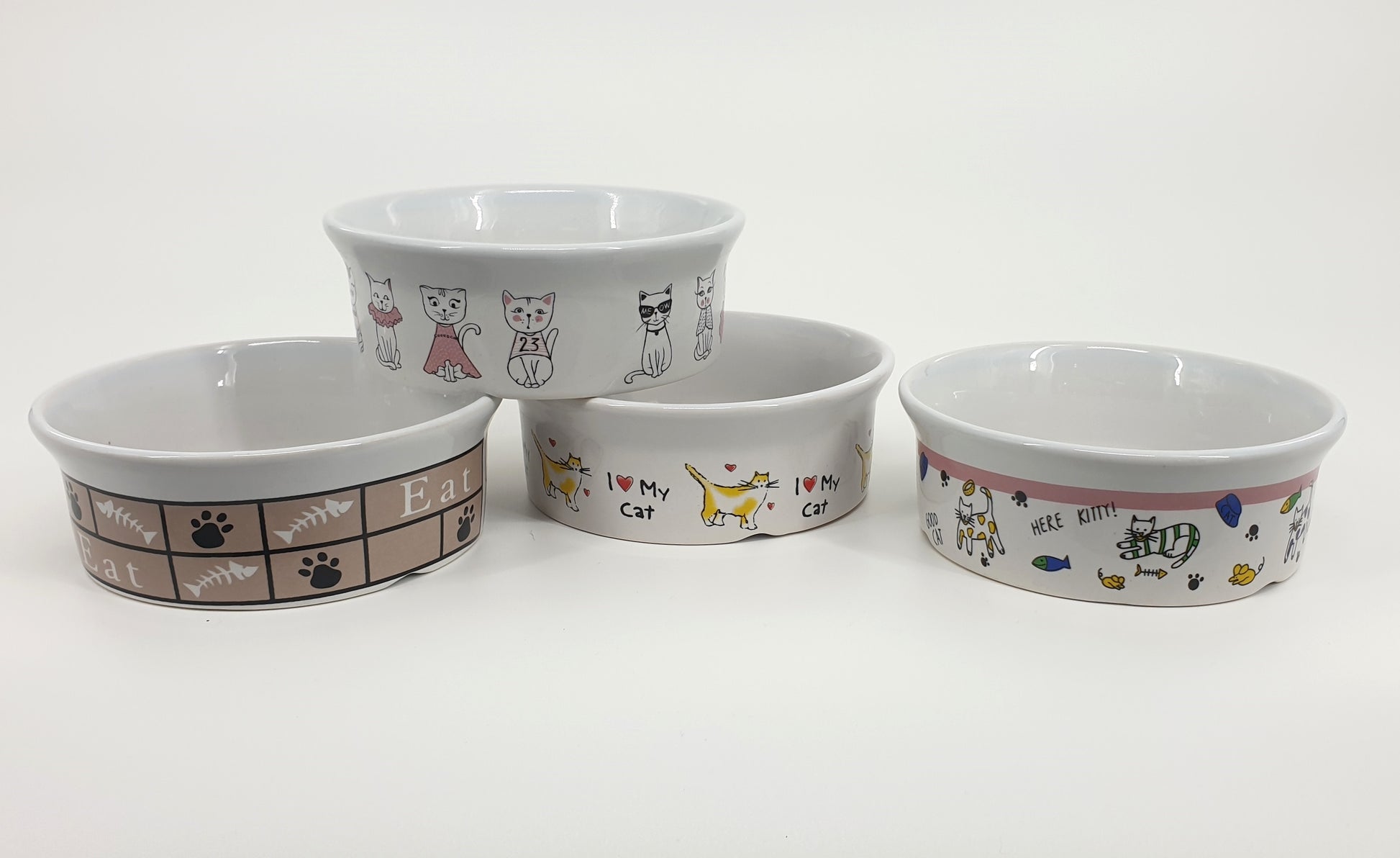 bulk 24 Cat Bowls 4 Designs 12cm