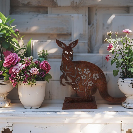 Laser-Cut Kangaroo + Baby On Stand 37cm - Image 2