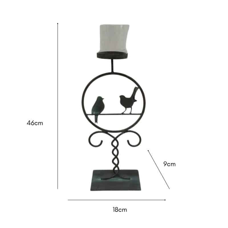 Pillar Candleholder w 2 Birds 46cm