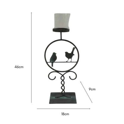 Pillar Candleholder w 2 Birds 46cm