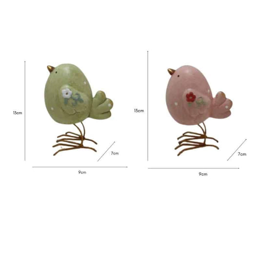 Set 2 Asst Green + Pink Birds 13cm - Image 2