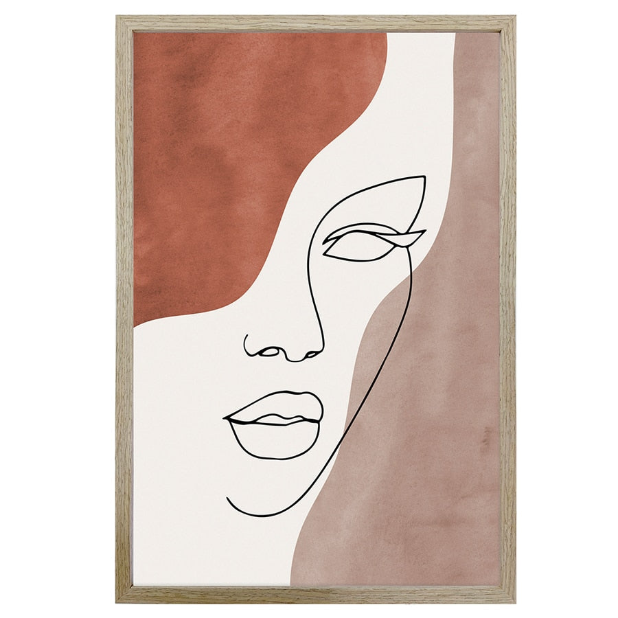 Visage Lines Wall Print w Oak finish frame & glass 90cm