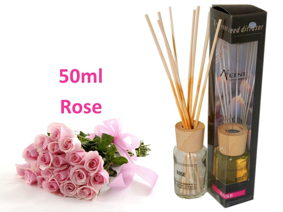 bulk 24 Scented Oil Diffuser Rose 50ml 8 Rattan Sticks