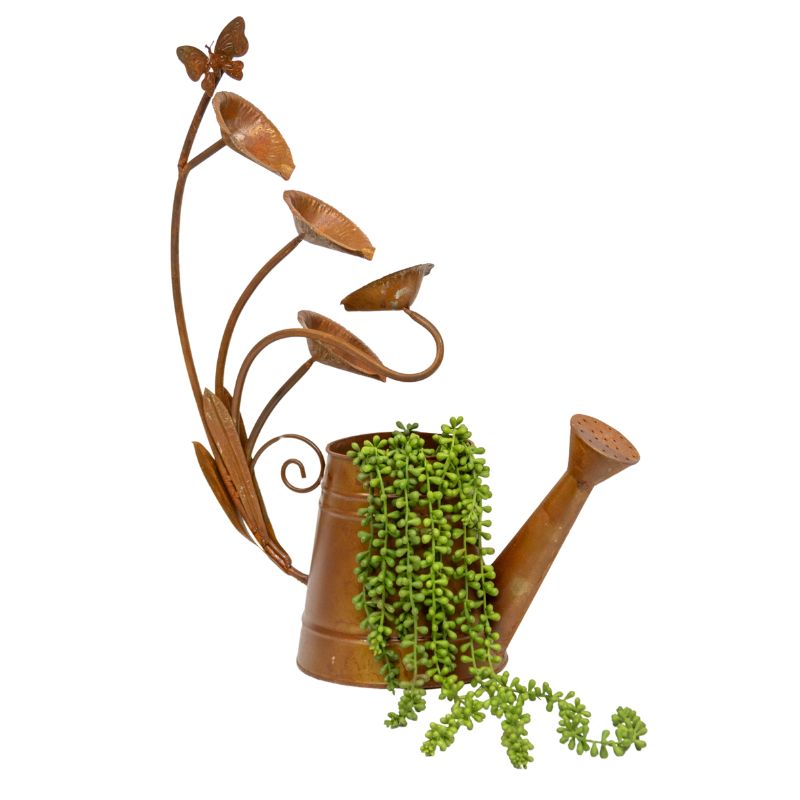 Decorative Rust Watering Can w Lilypads 57cm