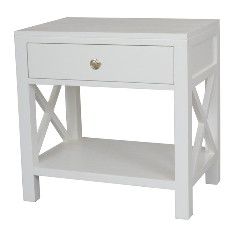 Catalina Crossed White Bedside / Side Table 60cm