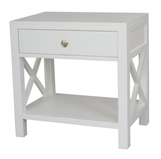 Catalina Crossed White Bedside / Side Table 60cm