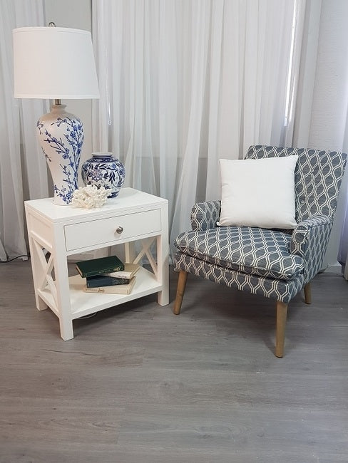 Catalina Crossed White Bedside / Side Table 60cm - Image 4