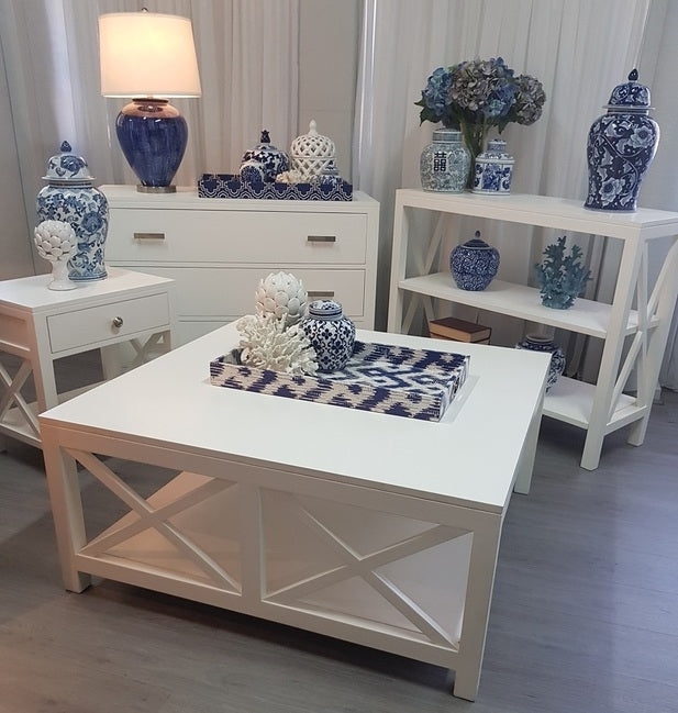 Catalina Crossed White Bedside / Side Table 60cm - Image 2