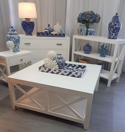 Catalina Crossed White Bedside / Side Table 60cm - Image 2