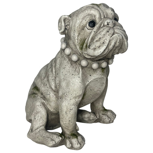 Bulldog Figurine Statue w/ Ornate Collar 19x27cm