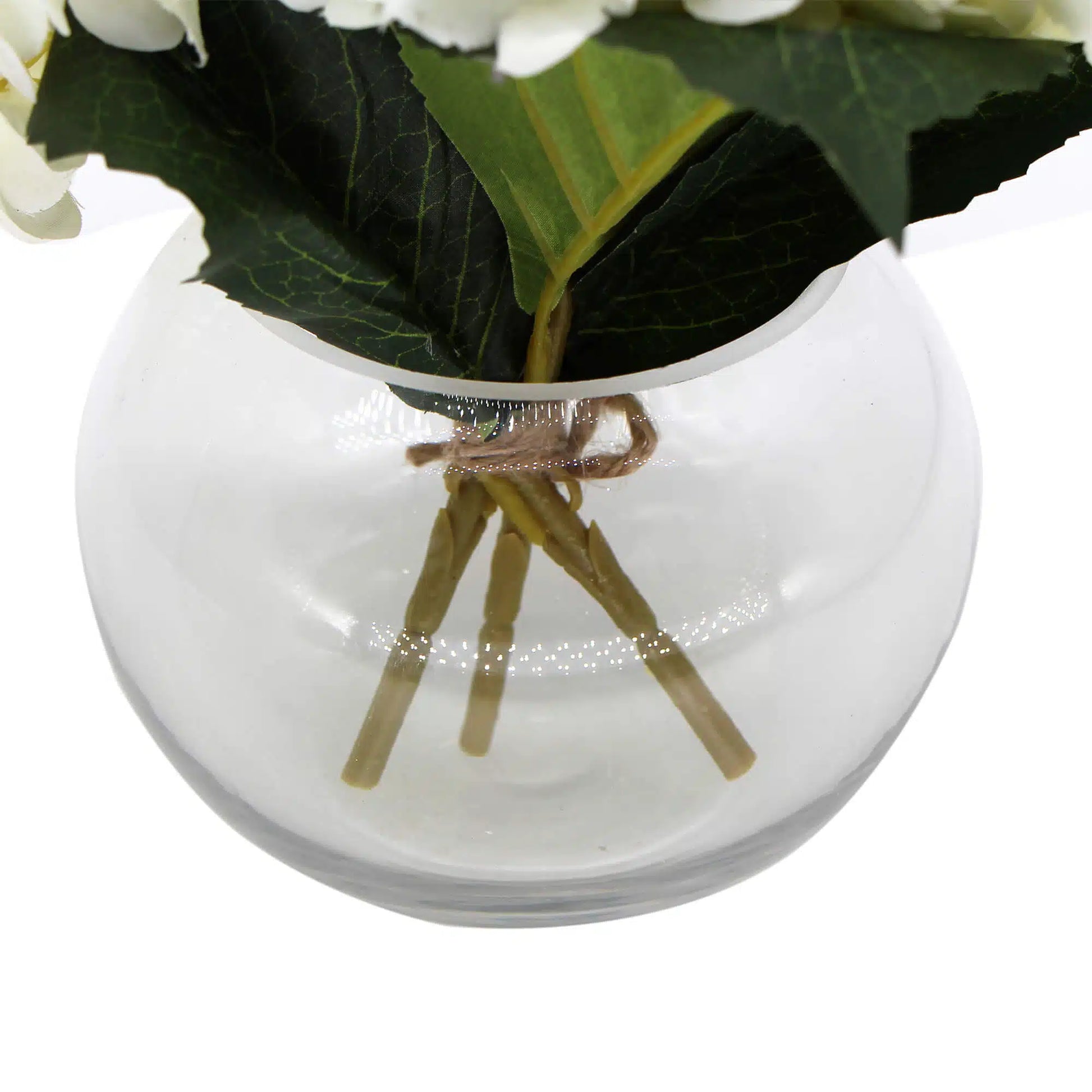 Premium Faux Hydrangea with Glass Vase (Artificial Flowering White Hydrangea) 23cm - Image 3