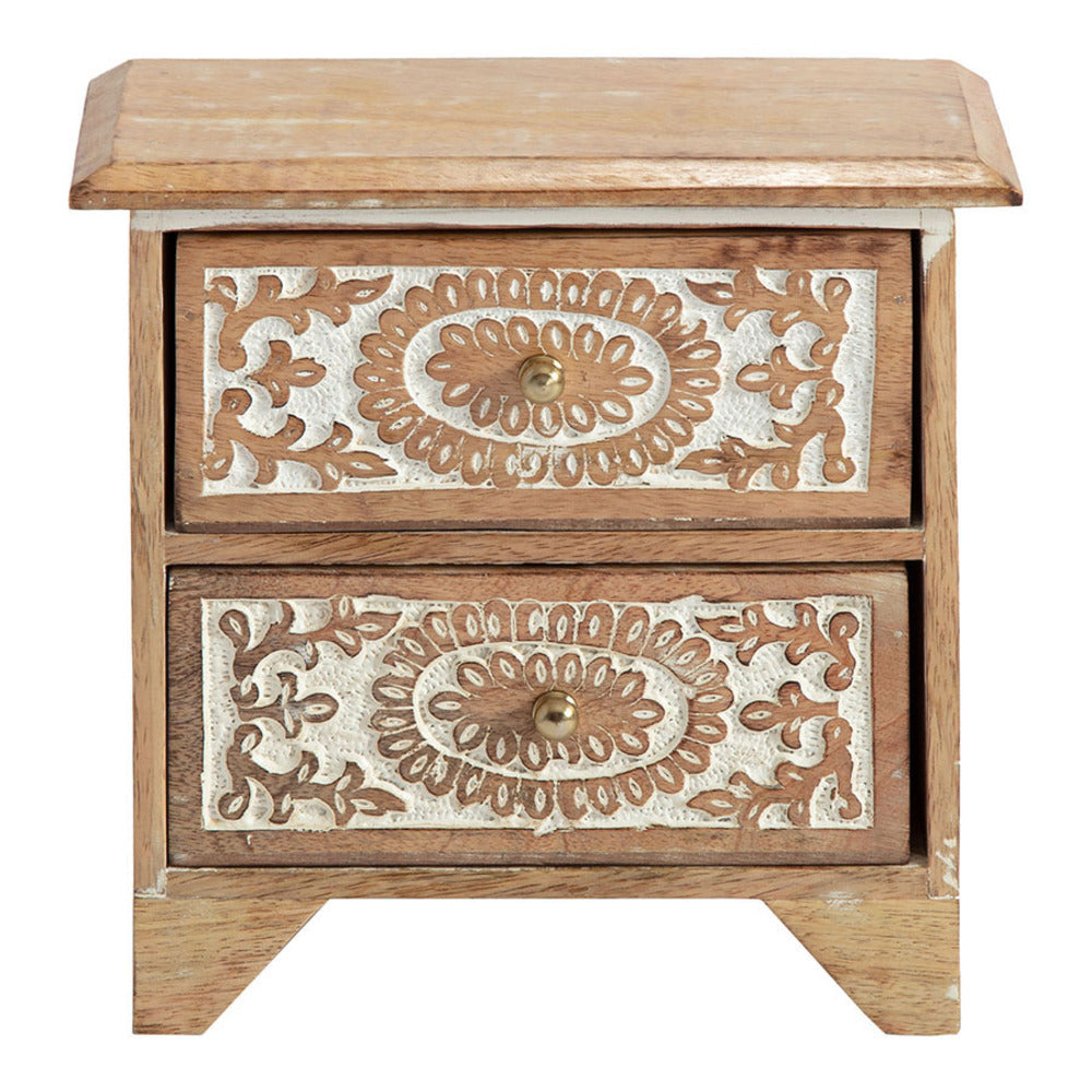 2 Drawer Mango Wood Trinket Box 23cm
