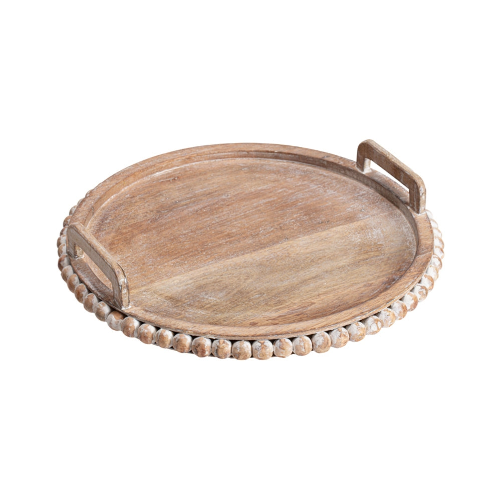 Handcrafted Mangowood Beaded Round Tray 41cm - Image 3