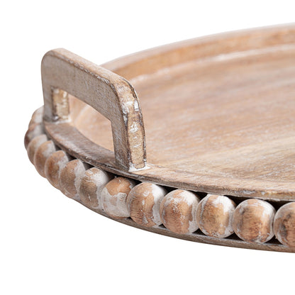 Handcrafted Mangowood Beaded Round Tray 41cm - Image 2