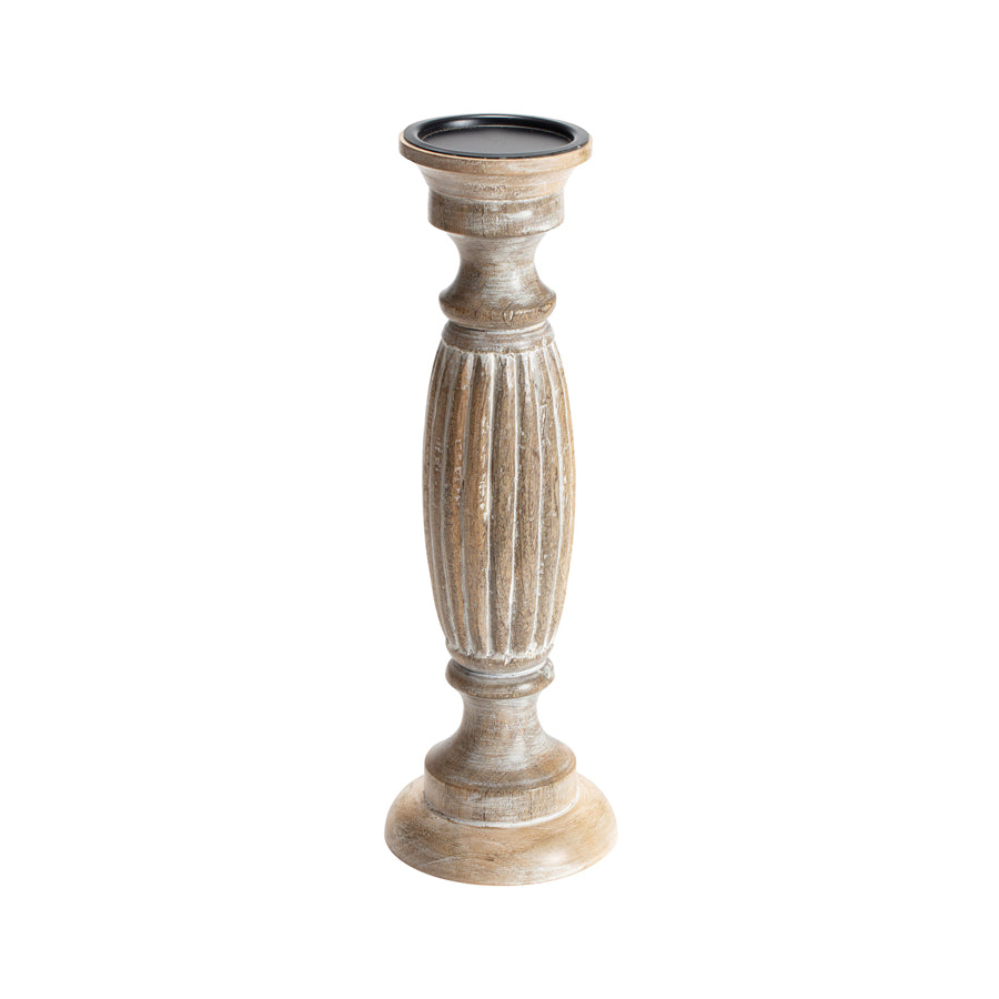 Mangowood Classic Carved Pillar Candle holder 38cm - Image 2