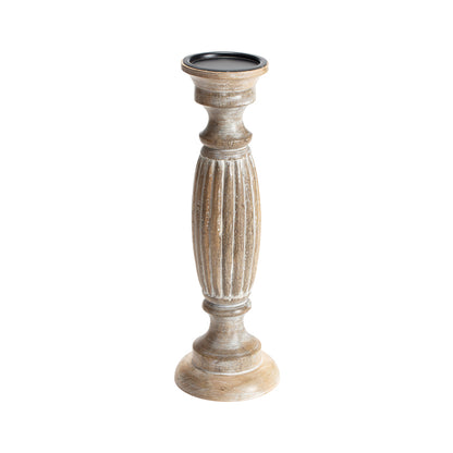 Mangowood Classic Carved Pillar Candle holder 38cm - Image 2