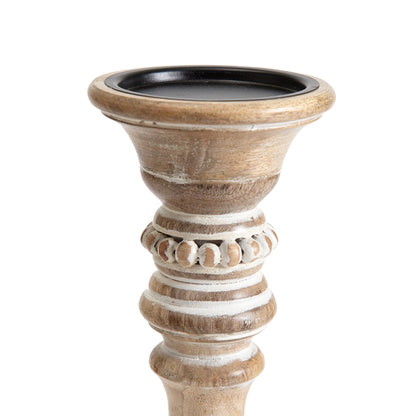Handcrafted Mango Wood Beaded Pillar Candleholder 38cm - Image 2