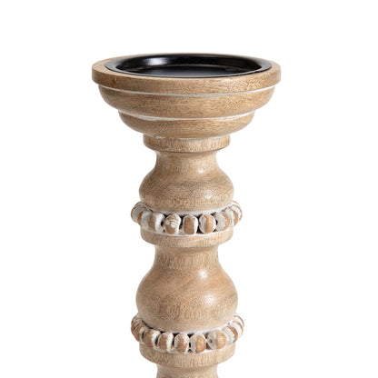 Handcrafted Mango Wood Beaded Pillar Candleholder 30cm - Image 3
