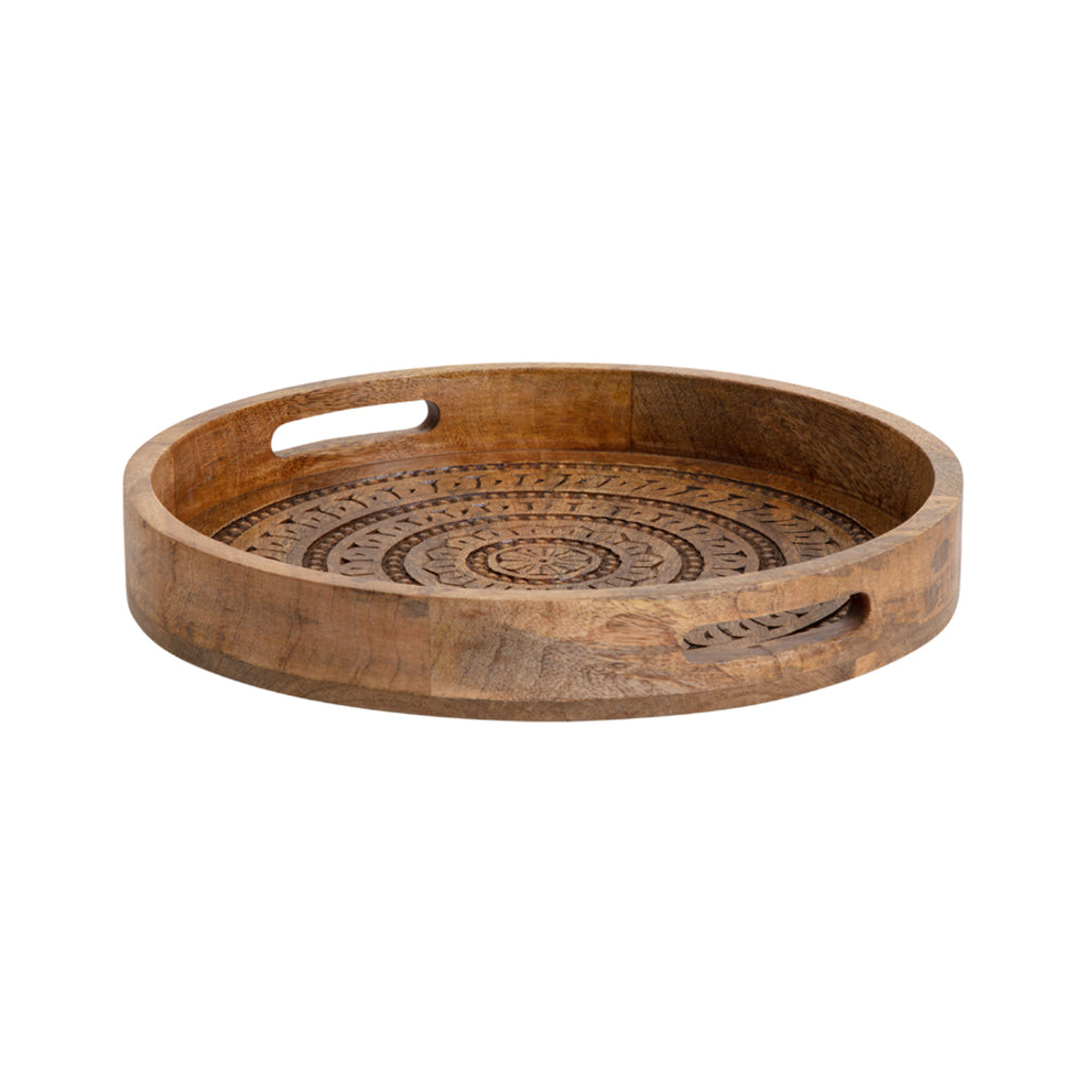 Carved Mango Wood Round Mandala Tray 40cm