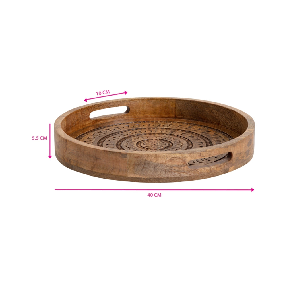 Carved Mango Wood Round Mandala Tray 40cm - Image 2