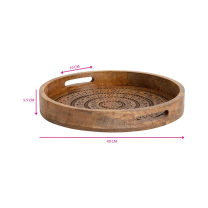 Carved Mango Wood Round Mandala Tray 40cm - Image 2