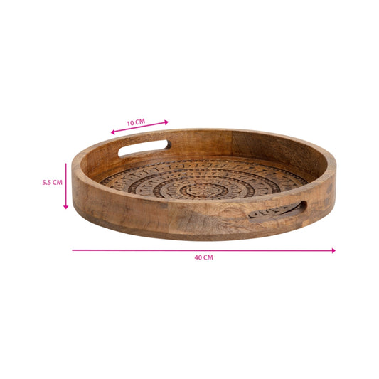 Carved Mango Wood Round Mandala Tray 40cm - Image 2