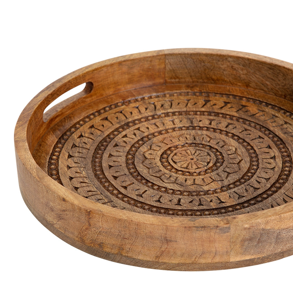 Carved Mango Wood Round Mandala Tray 40cm - Image 4