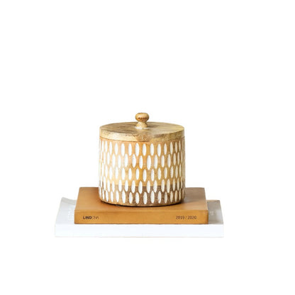 Handcrafted Round Box w Carving 15cm - Image 2