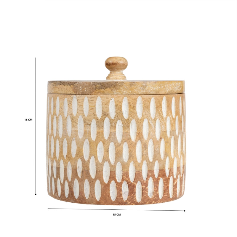 Handcrafted Round Box w Carving 15cm - Image 5