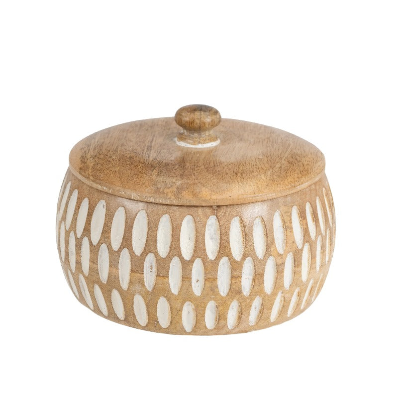 Handcrafted Round Squat Box w Carving 15cm - Image 4