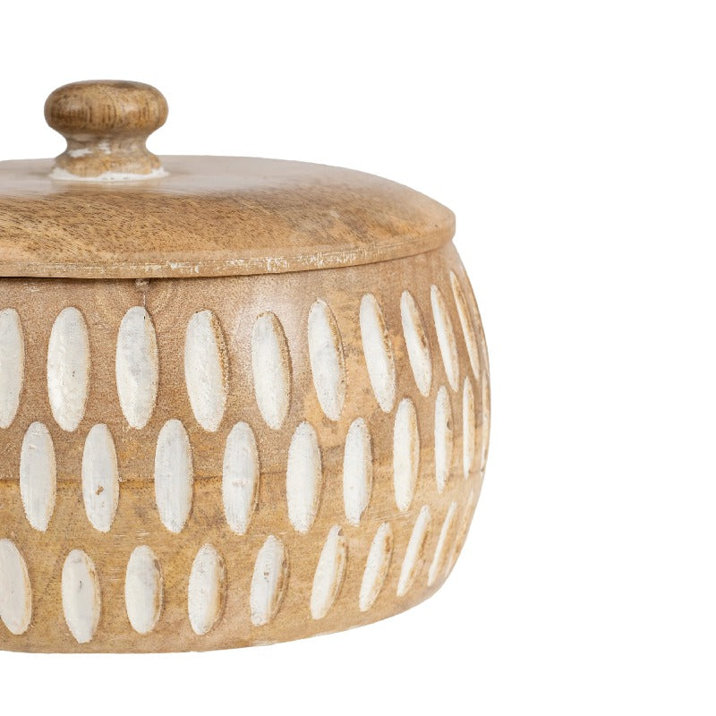 Handcrafted Round Squat Box w Carving 15cm - Image 3