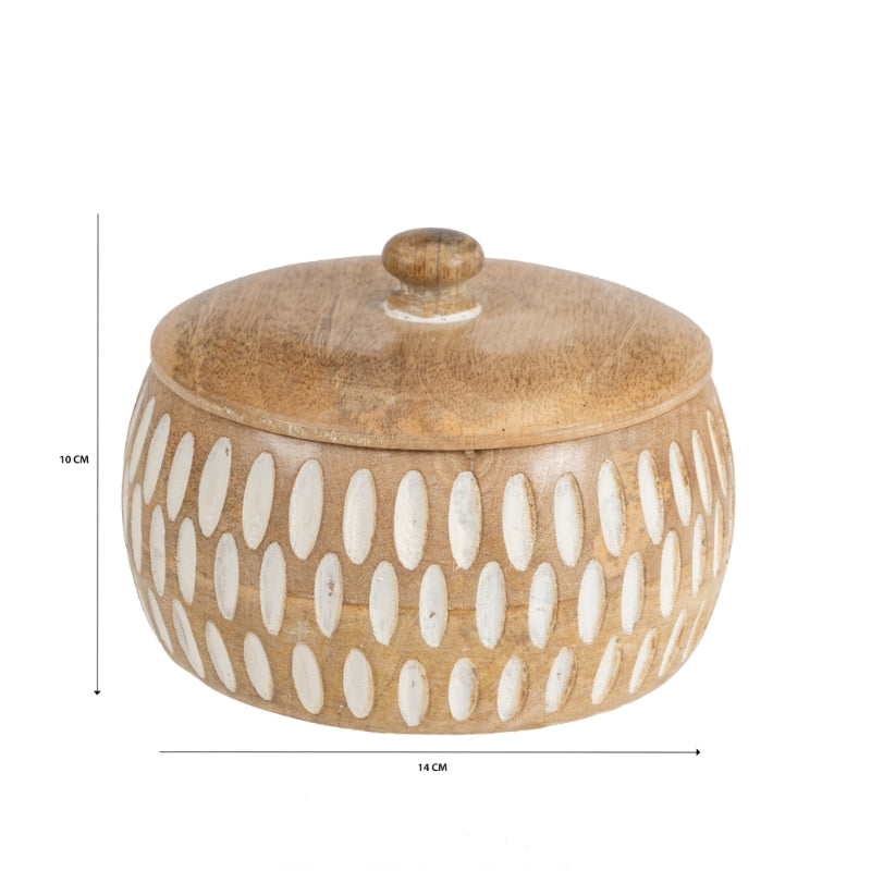 Handcrafted Round Squat Box w Carving 15cm - Image 5