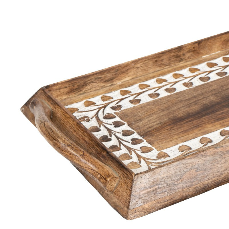 Set 2 Handcrafted Trays w Leaf Carving 37cm, 30cm - Image 3