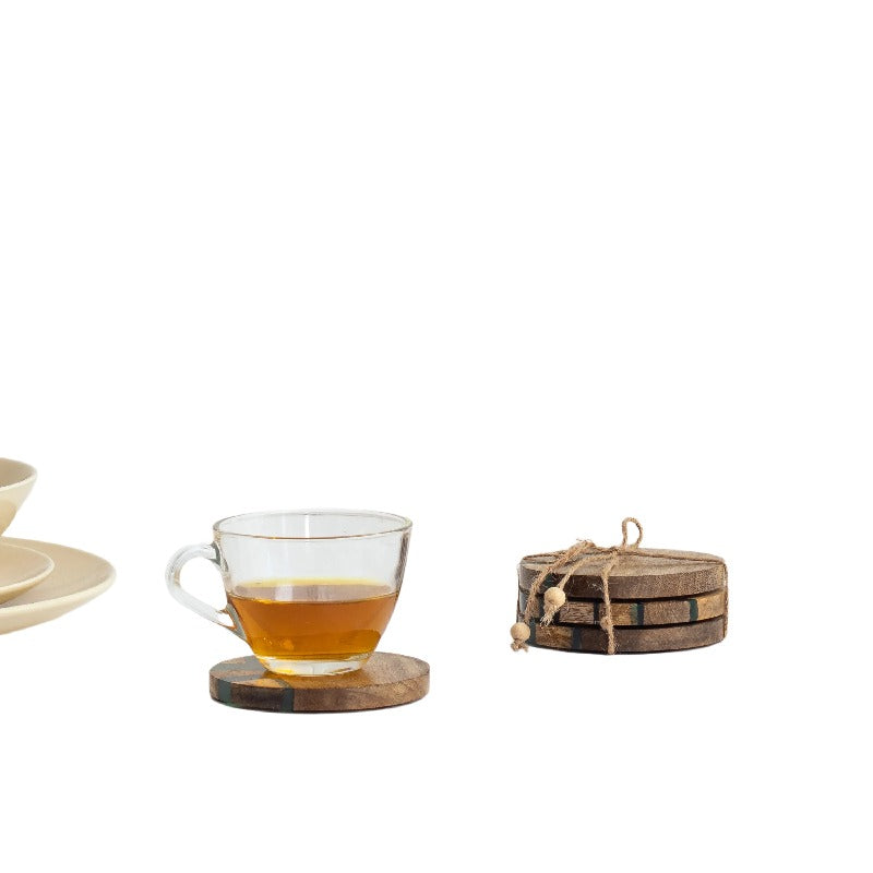 Handcrafted Coastal Finish 4pc Coaster Set w Tie 10cm - Image 4