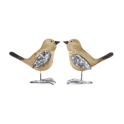 Set 2 Asst Shabby Birds Ornament Natural w Grey 10cm - Image 2