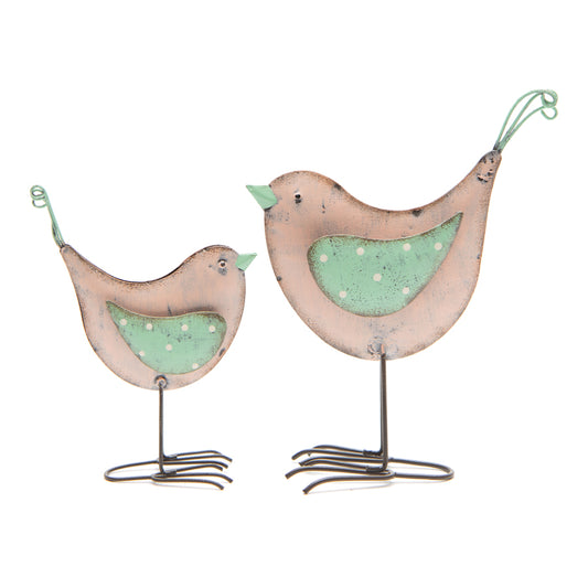 Set 2 Mum & Baby Blush Birds Statue 15x17cm
