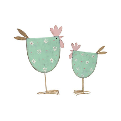 Set 2 Mum & Child Glamorous Metal Chook 24cm, 18cm