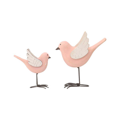 Set 2 Mum & Child Blush Birds w Wings Up 13cm - Image 2