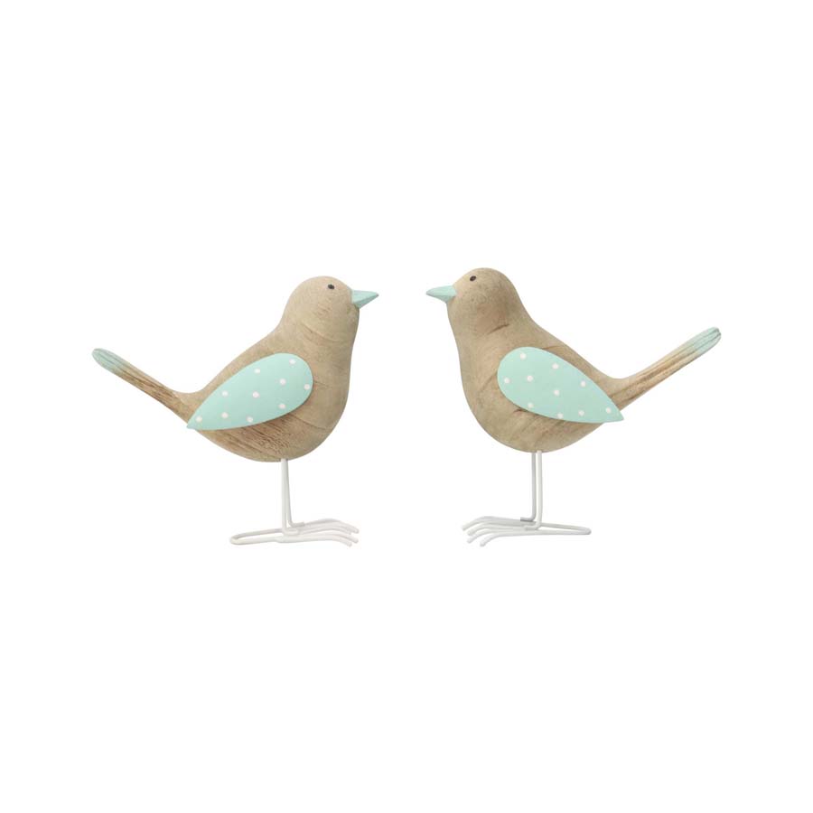 Set 2 Asst Shabby Birds w Green 14cm - Image 2