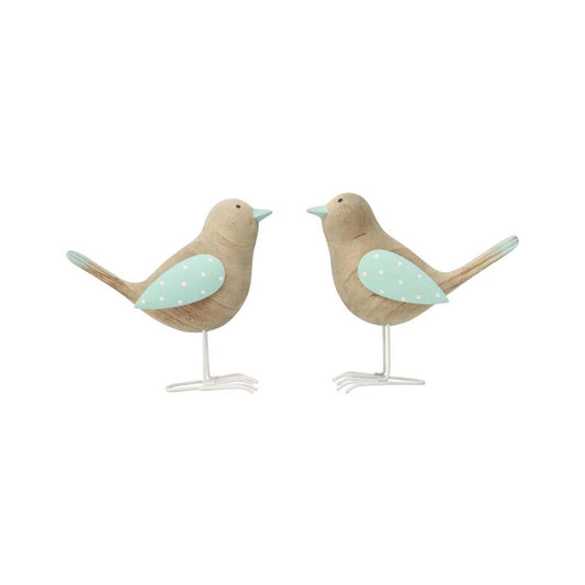 Set 2 Asst Shabby Birds w Green 14cm - Image 2