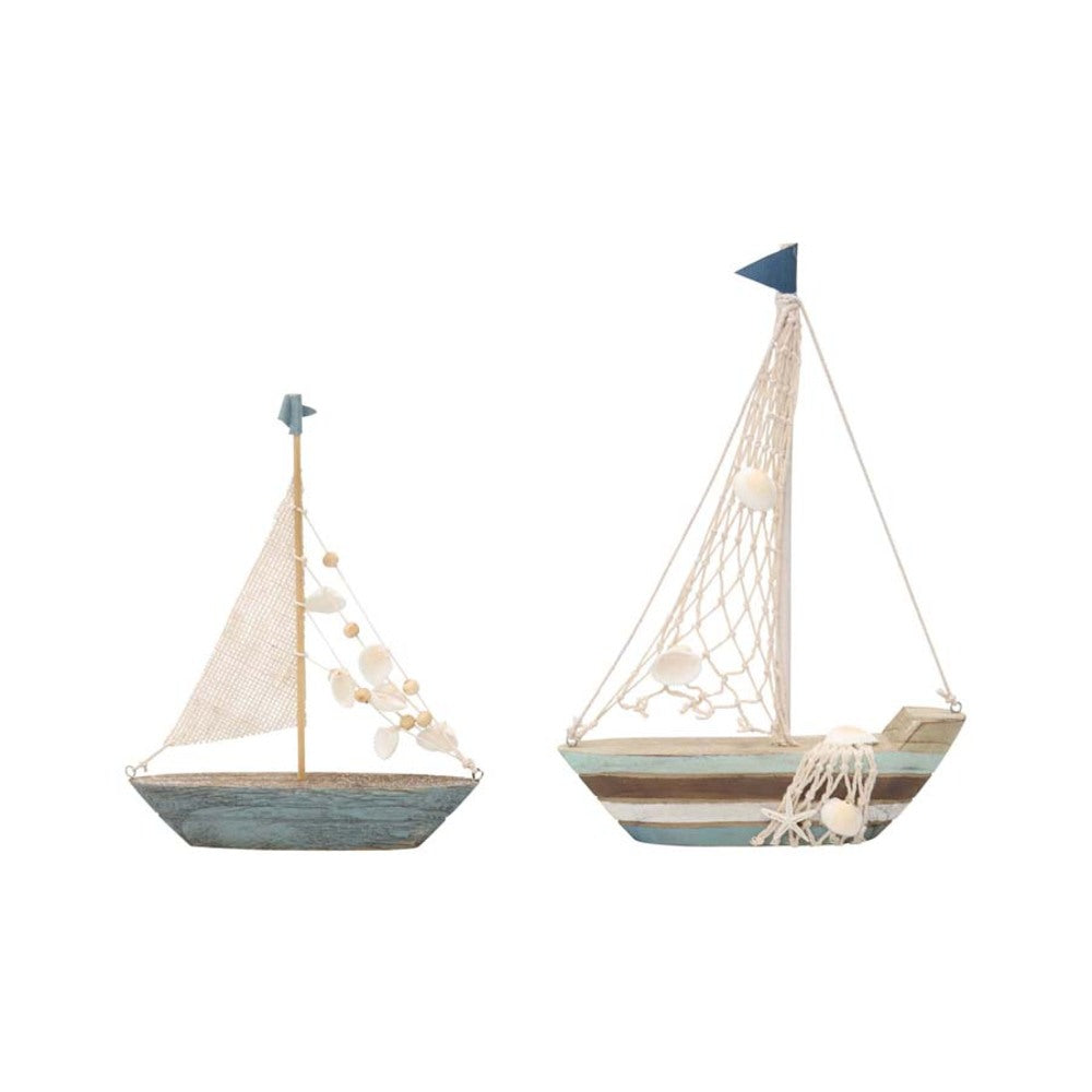 Set 2 Asst Boats w Shells Ornament 31cm - Image 2