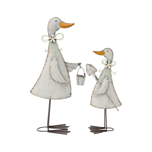 Set 2 Asst Gardening Metal Ducks Statue 28cm - Image 2