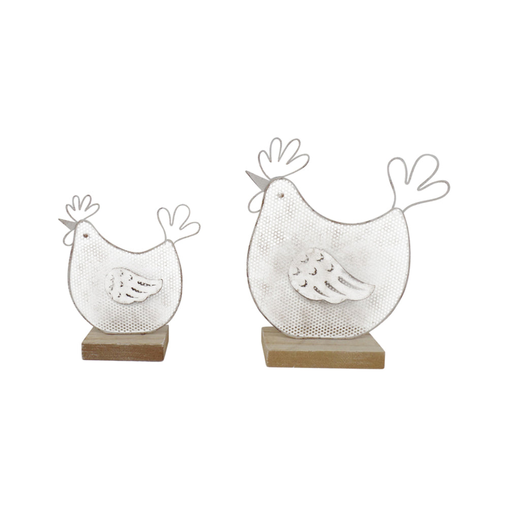 Set 2 Mum & Child Wire Chooks on Wood Base Ornament 19cm - Image 2