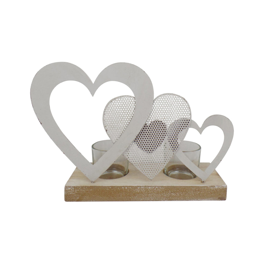 Triple Hearts w 2 Tealight Candle holders on Base 25cm - Image 2