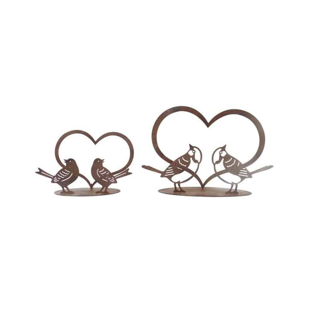 Set 2 Asst Rust Lovebirds w Heart on Base 20cm - Image 2